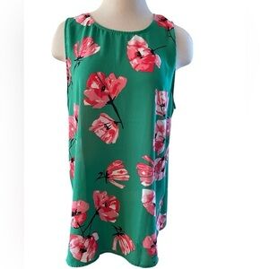 WHAT TO‎ WEAR Sleeveless Green Hot Pink Floral Top Colorful Pullover Size XL